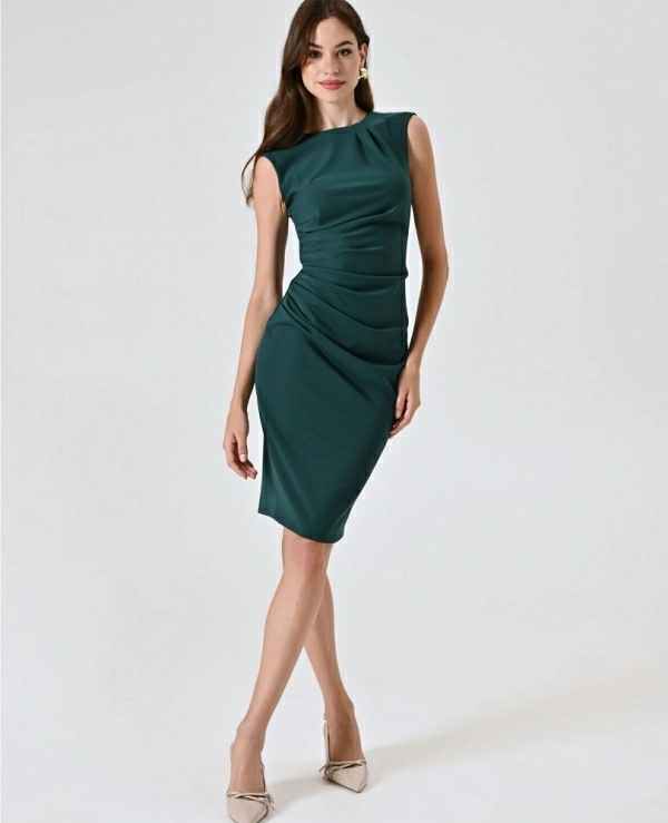 Vestido de tubo drapeado de punto milano en color nero