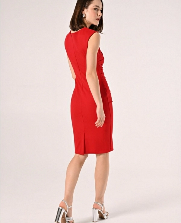 Vestido de tubo drapeado de punto milano rojo Mujer