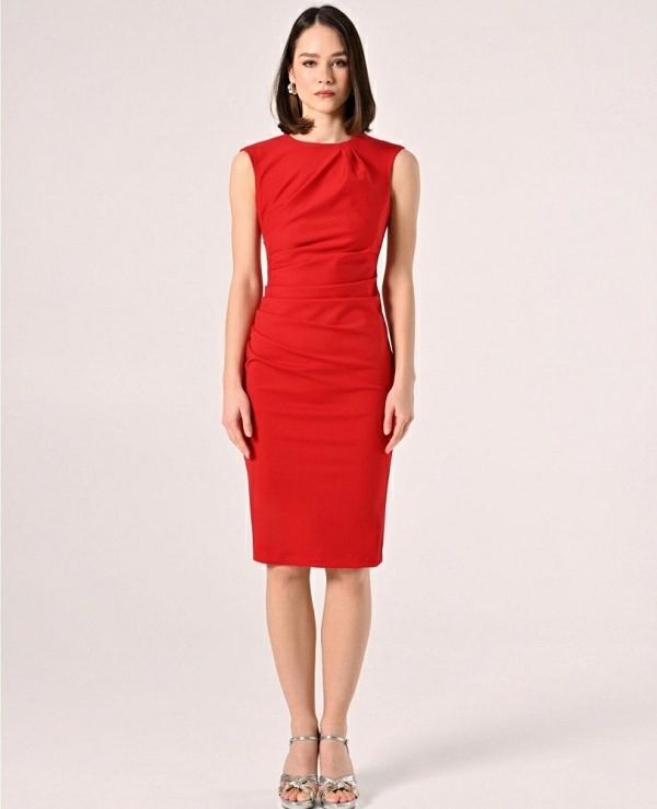 Vestido de tubo drapeado de punto milano rojo Mujer