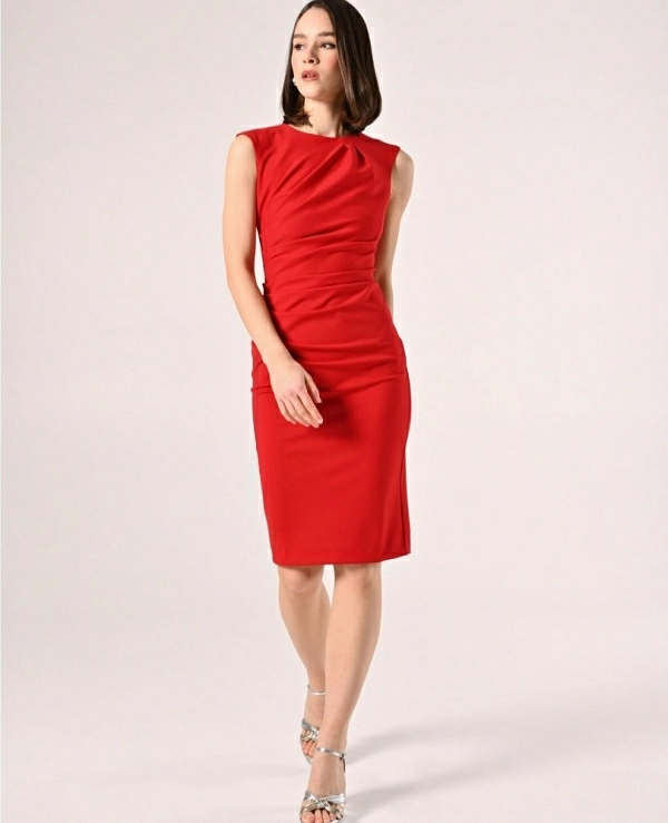 Vestido de tubo drapeado de punto milano rojo Mujer - 19770