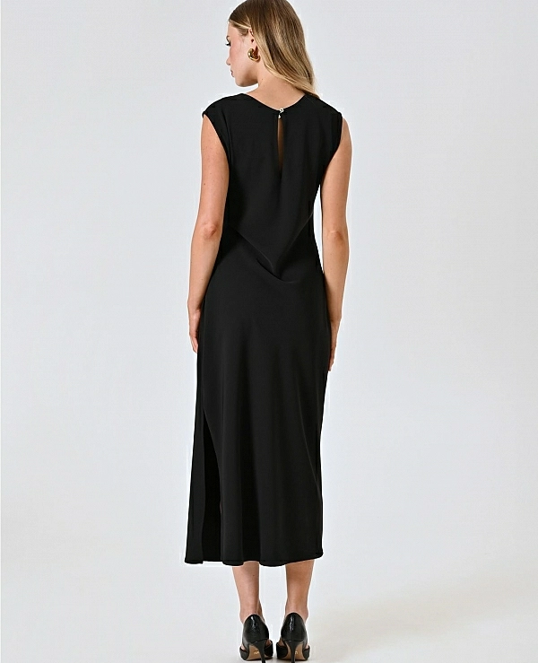 Vestido de tubo en color marrn midi con joya - 19904