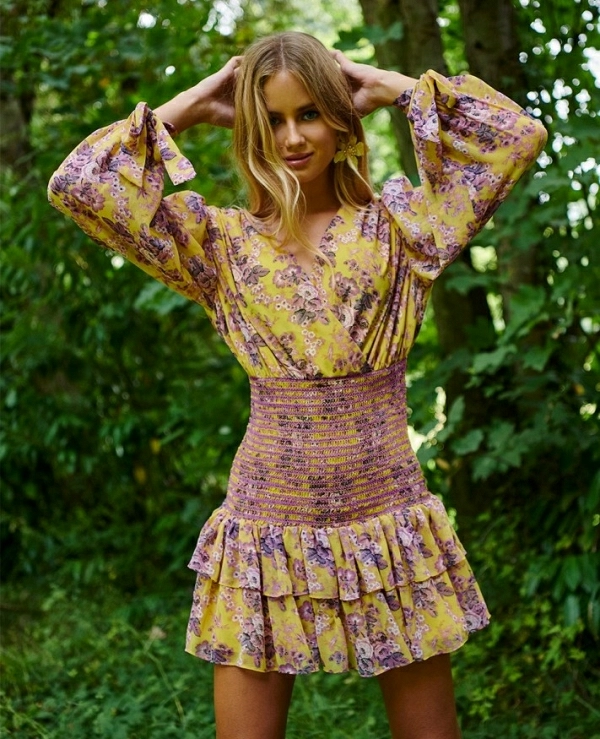 VESTIDO EVELYN PURPLE & MUSTARD FLORAL DRESS BY FETICHE SUANCES