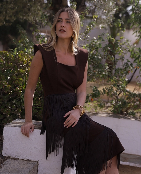 VESTIDO FLECOS CON HOMBRERA - 21842