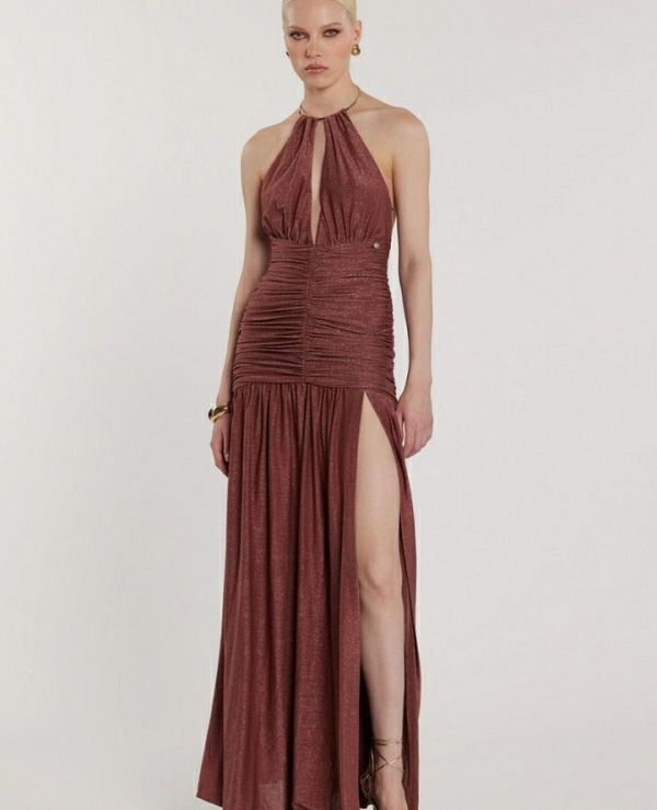 Vestido GARKO falda ancha en V m�s espacio m�s rizado m�s accesorio collar de l�rex