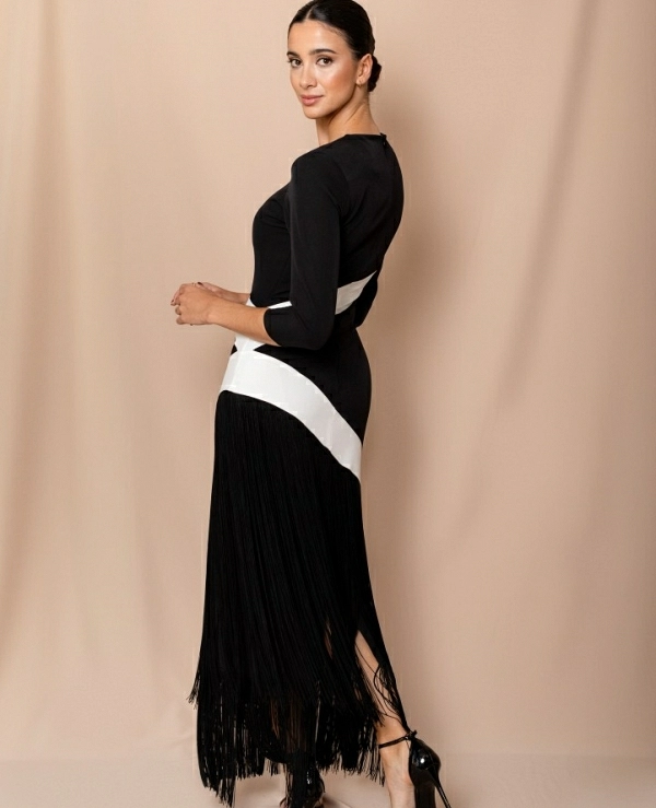 VESTIDO LARGO 7560 BICOLOR BAJO FLECOS