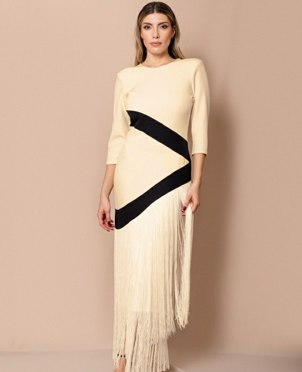 VESTIDO LARGO 7560 BICOLOR BAJO FLECOS