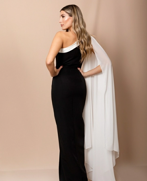 VESTIDO LARGO 7585  BICOLOR ESCOTE OLIMPO