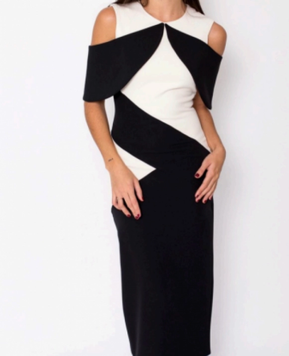 VESTIDO LARGO BICOLOR MANGA SOLAPA