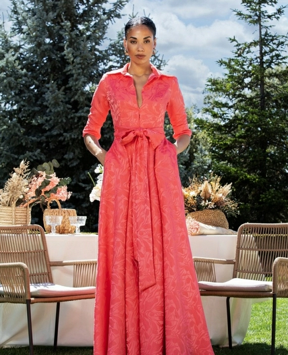 VESTIDO LARGO BROCADO 