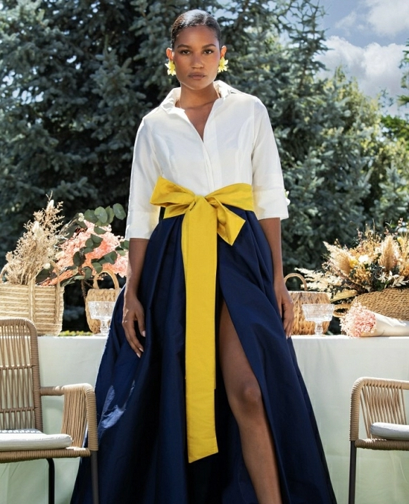 VESTIDO LARGO CINTUR�N MOSTAZA