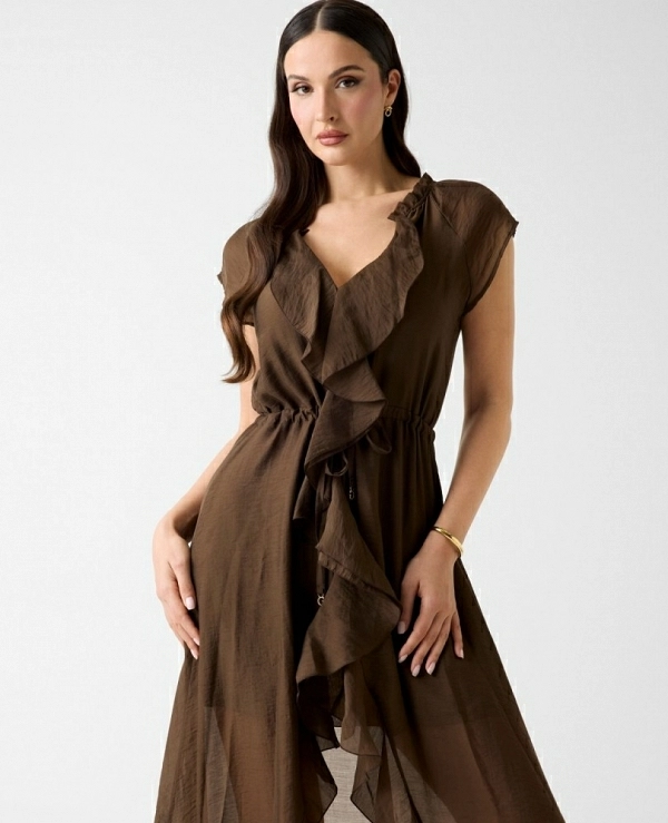 VESTIDO LARGO CON VOLANTES DE GUESS MODELO W6GK87 W2111