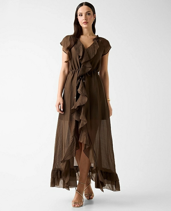 VESTIDO LARGO CON VOLANTES DE GUESS MODELO W6GK87 W2111 - 21676