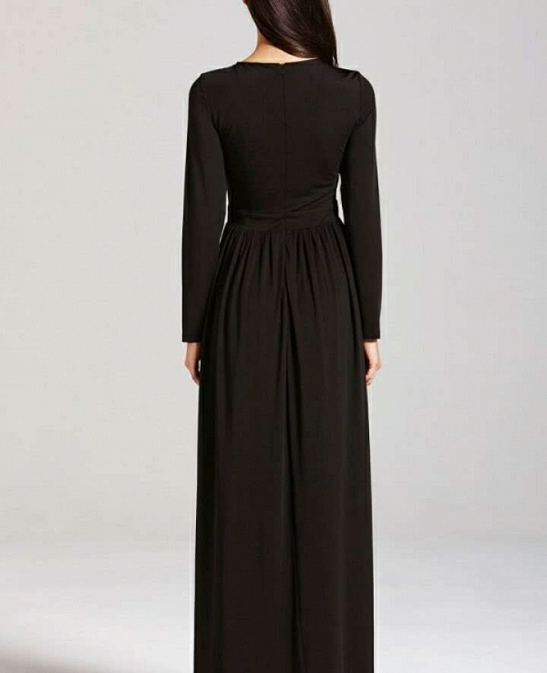 vestido largo detalle cintura manga larga - 3096