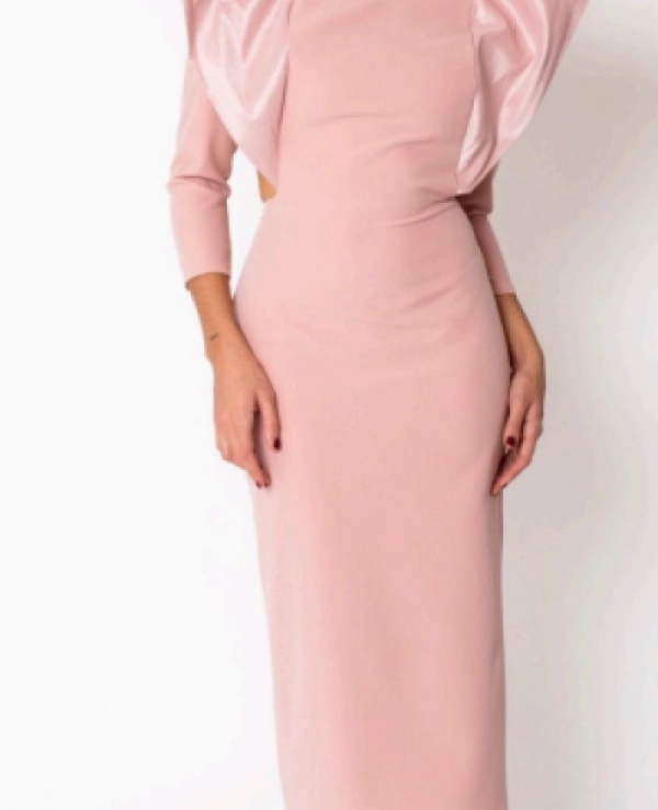 VESTIDO LARGO EN COLOR ESMERALDA VOLANTES EN HOMBROS Y ESPALDA ABIERTA