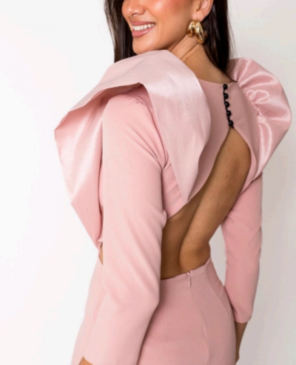 VESTIDO LARGO EN COLOR ESMERALDA VOLANTES EN HOMBROS Y ESPALDA ABIERTA - 21064