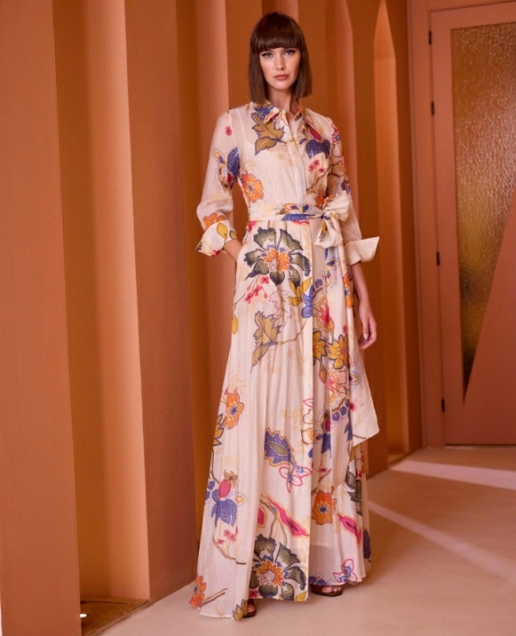 VESTIDO LARGO ESTAMPADO DE CARLA RUIZ MODELO 52538