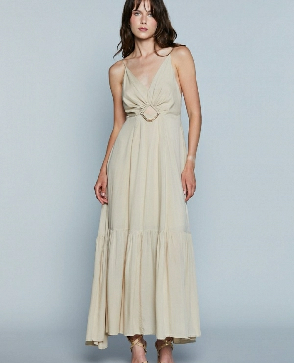 Vestido largo GETAFE S/M con abertura en el pecho ms logotipo de cadena ms volante RELISH