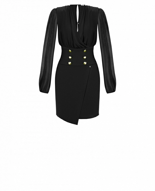 VESTIDO MANGA LARGA BOTONES DORADOS - 13990