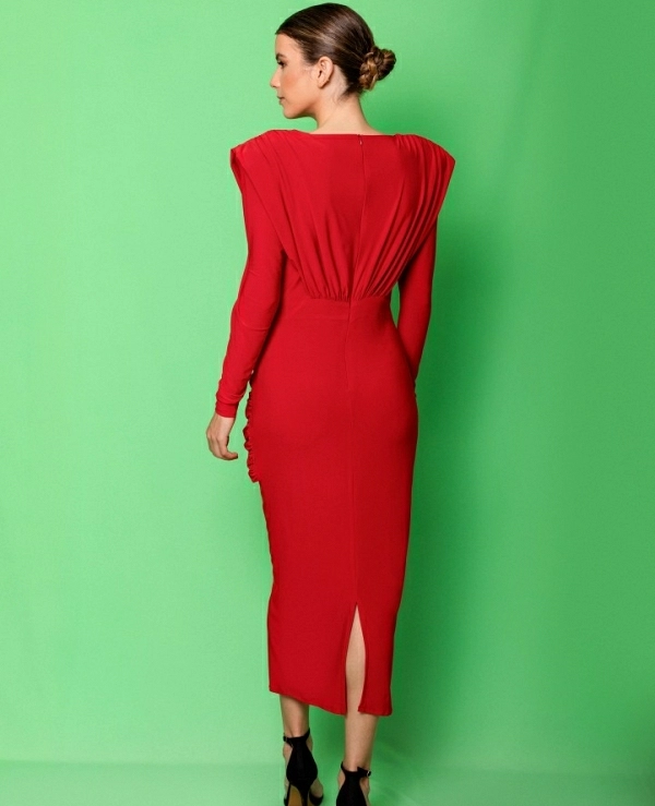 VESTIDO MIDI 7515 PUNTO ESCOTE CRUZADO Y HOMBRERAS