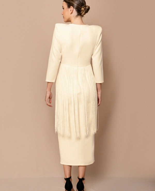 VESTIDO MIDI 7549 BICOLOR LENTEJUELAS Y FLECOS M/FRANCESA