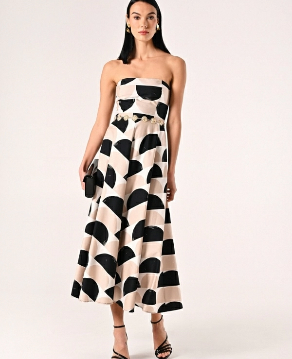 Vestido midi de algodn estampado Mujer