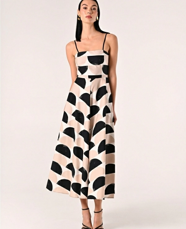 Vestido midi de algodn estampado Mujer