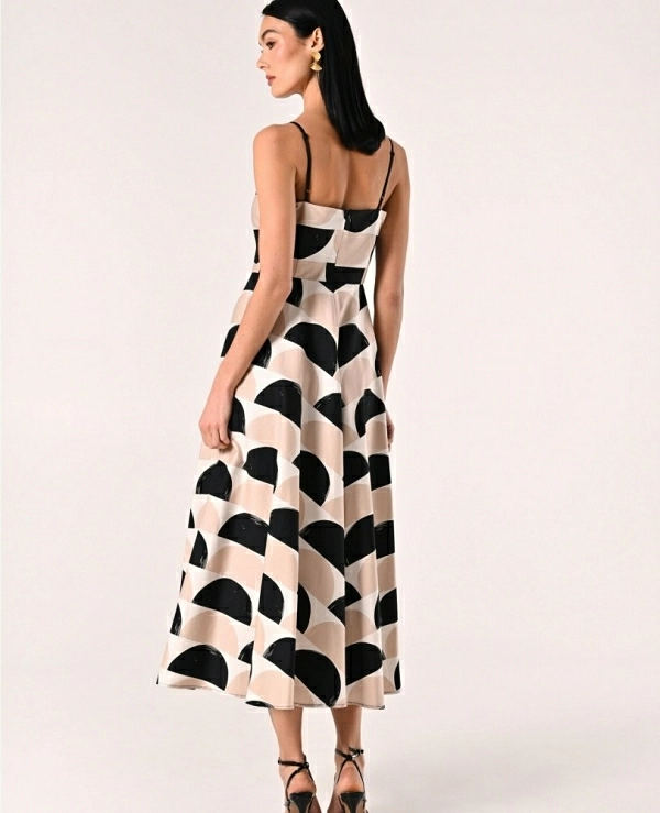 Vestido midi de algodn estampado Mujer