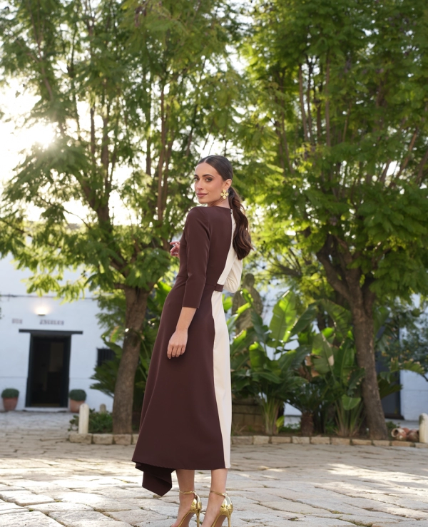 VESTIDO MIDI EN FONDO NEGRO - 21303