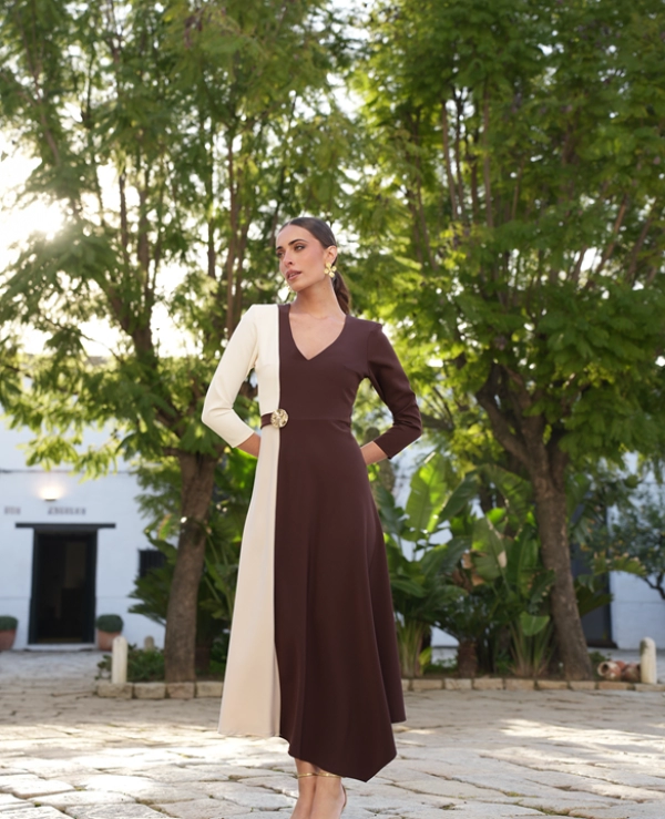 VESTIDO MIDI EN FONDO NEGRO - 21305