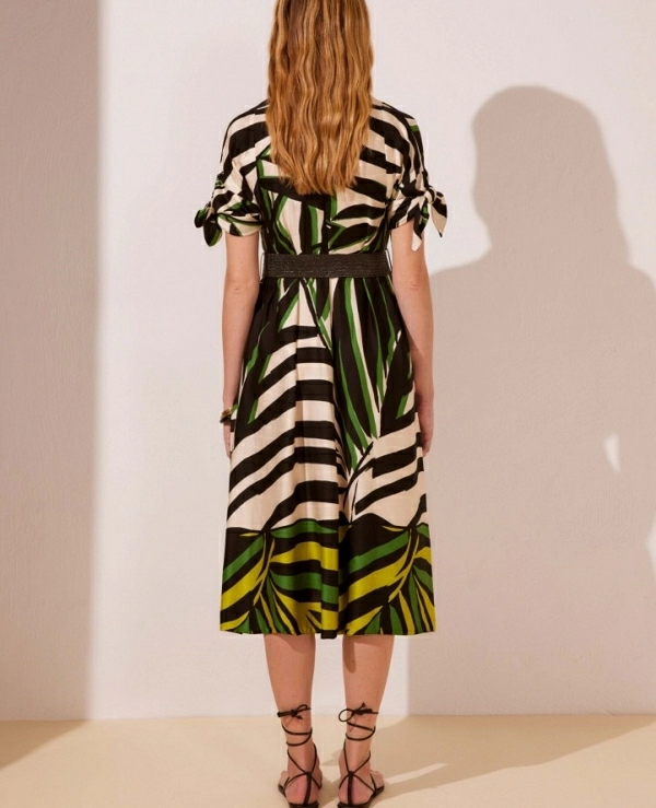 VESTIDO MIDI ESTAMPADO CON CINTRURN