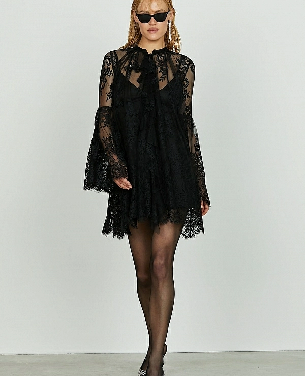 Vestido RELISH corto NASH con mangas largas, volantes de encaje y volantes - 20607