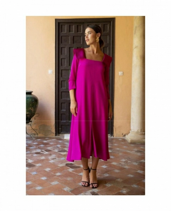 VESTIDO ROJO MIDI DE MANGA CORTA