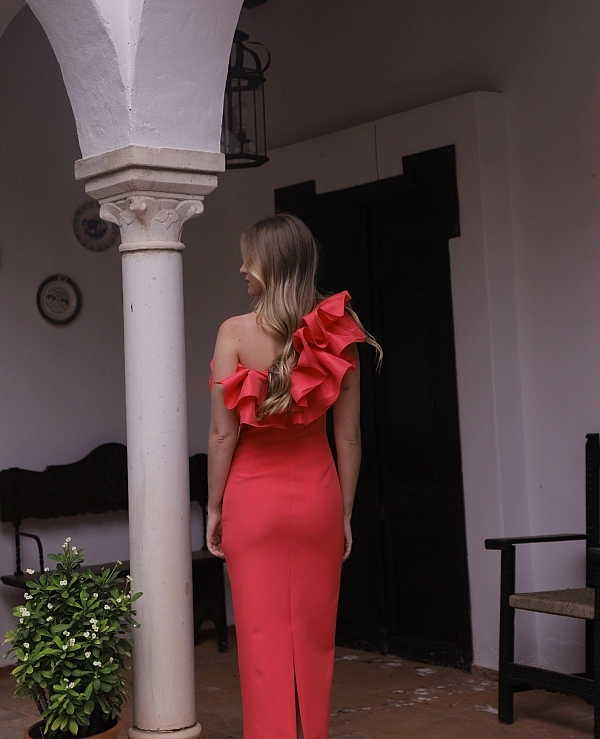 VESTIDO VOLANTES ASIM�TRICO MIDI - 21845