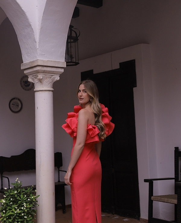 VESTIDO VOLANTES ASIM�TRICO MIDI - 21846