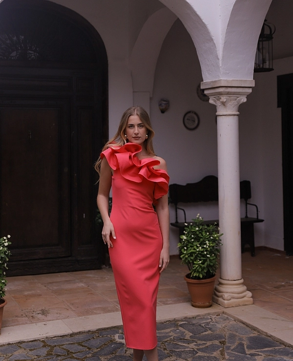 VESTIDO VOLANTES ASIM�TRICO MIDI - 21847